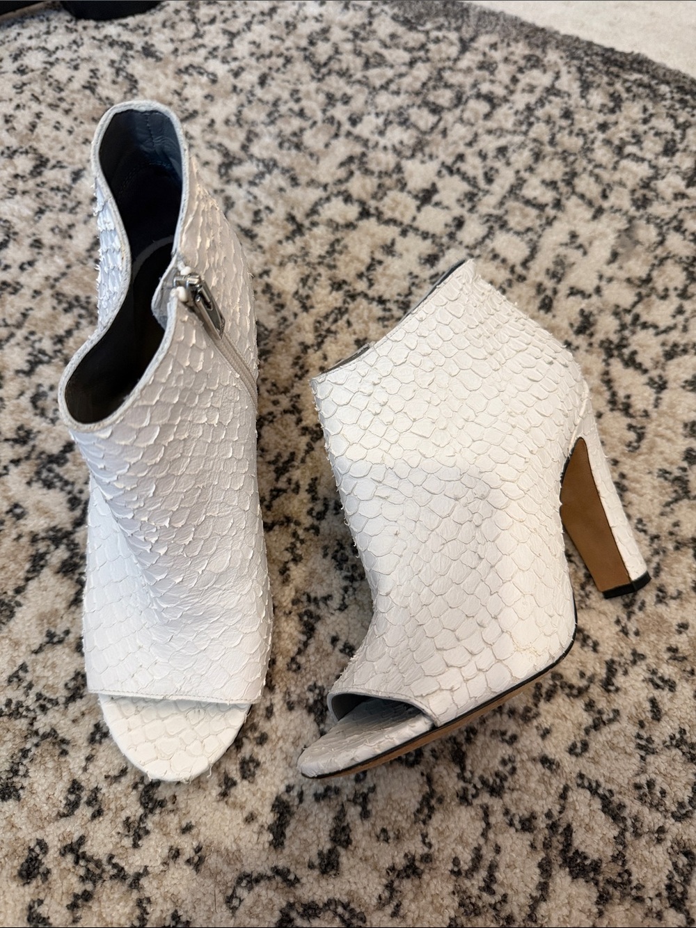Vince White Textured Peep-Toe Heeled Ankle Boots